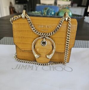 Jimmy Choo Mustard Croc-Embossed Mini Paris